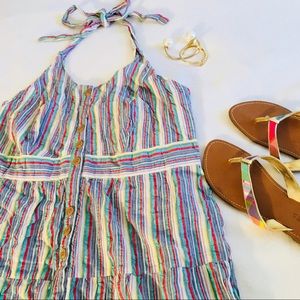 Striped Blue Multi Seersucker Halter Dress